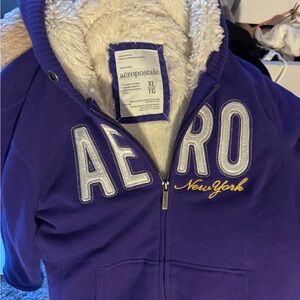 Aeropostale Purple Zip-Up Hoodie with Sherpa